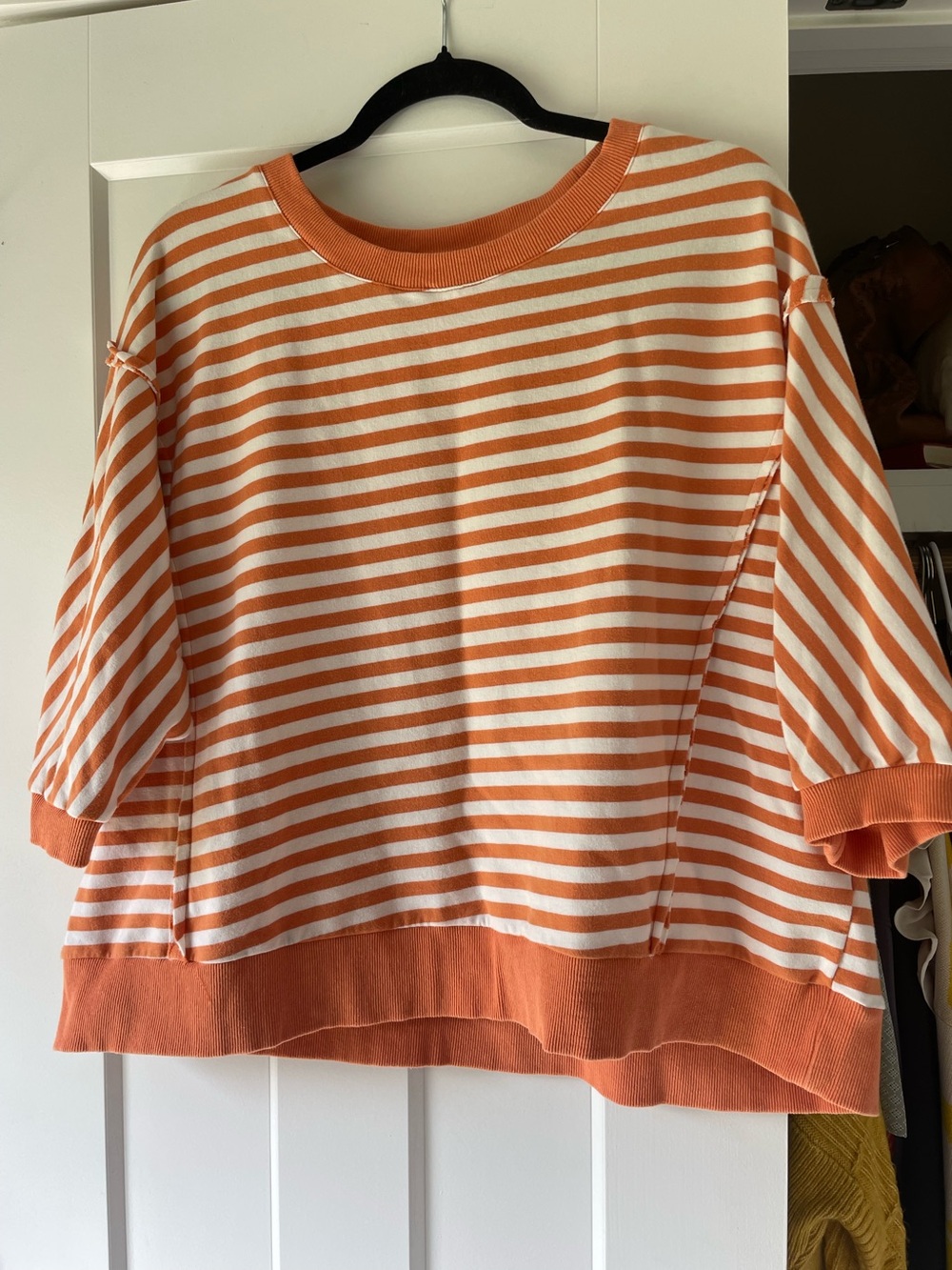 Oddi Los Angeles Orange & White Striped Short Sleeve Top